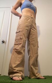 tan khaki cargo utility carpenter style flare pants