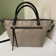 Kate Spade Shoulder Bag with Handles Leather Taupe w Black Strap Gold Hardware