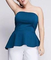 Lane Bryant Blue Strapless Asymmetrical Peplum Top Women's Plus Size 14/16