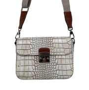 The J Peterman Co by Claudia Purse White Leather Croc Embossed Italy Crossbody