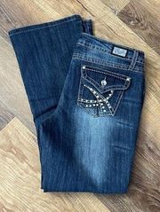 EARL JEAN Women’s Embellished Dark Wash Stretch Dark Denim Jeans sz 8P EUC‎