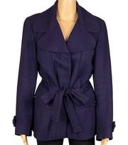 REISS 100% Wool, wide-ribbed, purple Peacoat with pockets and belt. Medium. EUC