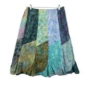 Handmade Patchwork Skirt Pull-On Elastic Batik Blue Sz S/M? Boho Hippie Festival