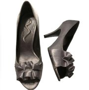 Nina Silver Satin Bow Open Toe Heels Pumps‎ size 8