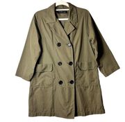 Kenneth Cole Coat Womens M Olive Green Long Sleeve Lightweight Double Breasted