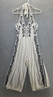 American Eagle  Women's Jumpsuit Wide Leg Halter White Embroidered Small Boho