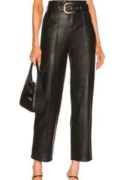 Lovers + Friends Black Lamb Leather Pants XS High Rise Trouser Belted Career NEW