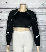 Nike  NWT Size XL Black - White Logo Standard Fit Crop Sweatshirt Top