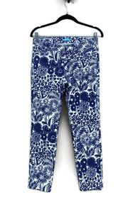 J. McLaughlin Lexi Blue White Floral Slim Stretch Cropped Pants 4