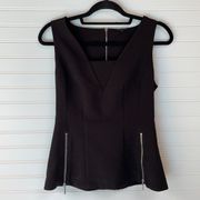 Dynamite Women’s Black V-Neck Sleeveless Zip Peplum Blouse Top Size Small