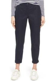 NORDSTROM SIGNATURE Patch Pocket Ankle Pants Navy Blue Cropped Crop 100% Cotton