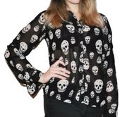 Sheer Skull Print Buttoned Blouse