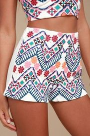 Lulus Rhythm Is Gonna Get You Boho Embroidered Shorts Small White