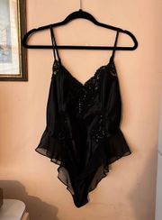 Victoria’s Secret vintage black silk teddy bodysuit