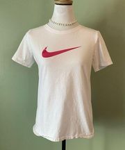 Nike  white with pink shimmer swoosh tee large