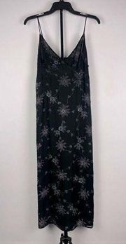 Vintage Tessuto Black 100% Silk Beaded Embroidered Floral Sleeveless Midi Dress
