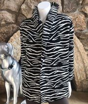 Westbound Petites Zebra Print Open Front Acrylic Cardigan Black White Women's PS