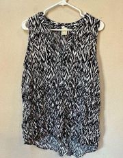 2/$12 Faded Glory Woman's Black White Sleeveless Geometric Boho Print Shirt XL