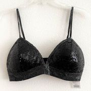 NWT Say What? Black Sequin Rhinestone Embellished Bralette Bra Top Size Medium