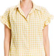 Max Studio Plain Button Up Top Yellow Ruffles Sz M/L