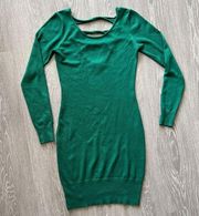 Body Central Sweater Dress Medium Green Crisscross Detail Back