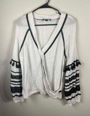 Embroidered boho Wrap Top-L-Bright White