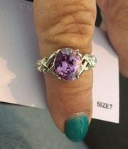 New Badgley Amethyst & Silvertone Ring Pave Cryst
