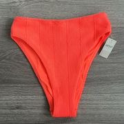 NWT AERIE Crinkle High Cut Cheeky Bikini Bottom Neon Orange Size XS Ribbed
