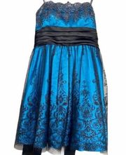 Blondie Nites Blue & Black Beaded Short Dress