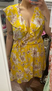 Yellow Floral Wrap Dress