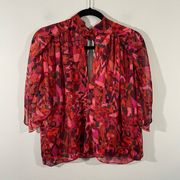 MISA Los Angeles Women's Red Floral Crimson Geo Greta Blouse Size S