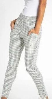 BETABRAND Journey Cream Teal Green Black Plaid Skinny Pull On Ankle Pant Size LP