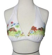 WHITE With‎ Hawaiian Flowers Triangle padded halterneck Bikini Top Size L
