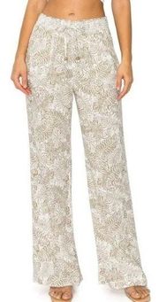 SMALL NEW Cali 1850 Women's Beige Palm Leaf Linen Blend Pant