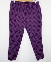 Kenar Navy Blue Pink Printed Cropped Stretch Slim Leg Pants Women's Size 10