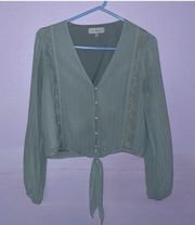 Teal Long-sleeved Blouse