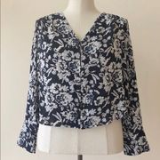 Dark Navy Blue Floral Blouse