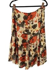 Christopher & Banks Tan Orange Floral Pleated Skirt