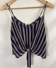 Lush Tie bottom Dark Blue Striped Crop Top Size Medium