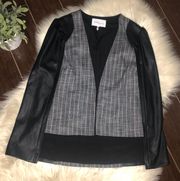 Faux Leather & Tweed Cape Blazer LG