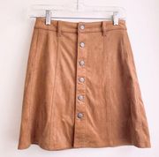 Tan Faux-Suede Buttoned Skirt