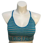 FABULOUS GRAPHIC RACERBACK SPORTS BRA GRAY TURQUOISE STRIPED|L-XL