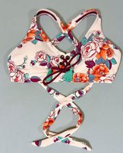 Mossimo Pink Floral Print Cross-Back Tassels Bikini Swim Top Bathing Suit Swimwear Size L 🌺