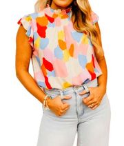 THML Women's Medium Multicolor Spotted Lyrica Flutter Short Sleeve Top