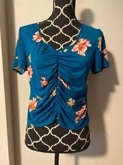 NWOT Hiatus Blue and Pink Floral Cinched Top size XL