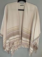 ABERCROMBIE & FITCH Wool Shall-One Size BOHO Cream/Grey Striped Cape Sylen EUC