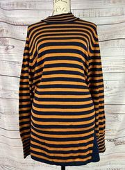 Susan Graver Striped Tunic Sweater Womens XL Button Detail Mock Neck Long Sleeve