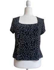 Ronni Nicole by Ouida Vintage Black Glittery Sparkly Square Neck Top Women M