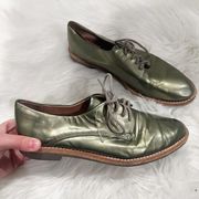 Vince Camuto Nilee Green Metallic Leather Oxfords Size 6.5