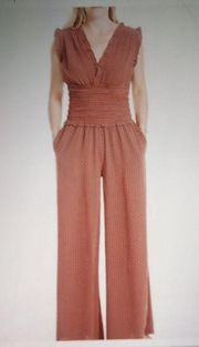 Max studio Striped  smocked waist jumpsuit wide leg size Medium women